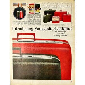 Samsonite Contoura Luggage "The New Shape of Travel" Vintage Print Ad 1965